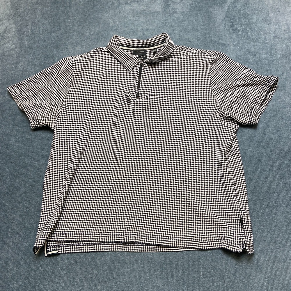 Ted Baker Polo Shirt Mens Small Navy White Geometric Print Golf Quarter Zip - Picture 1 of 13